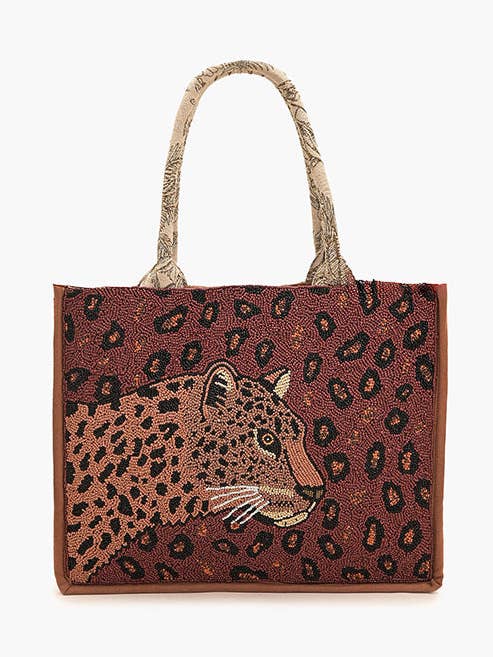 Forest Leopard Beaded Book Tote for wholesale by America & Beyond