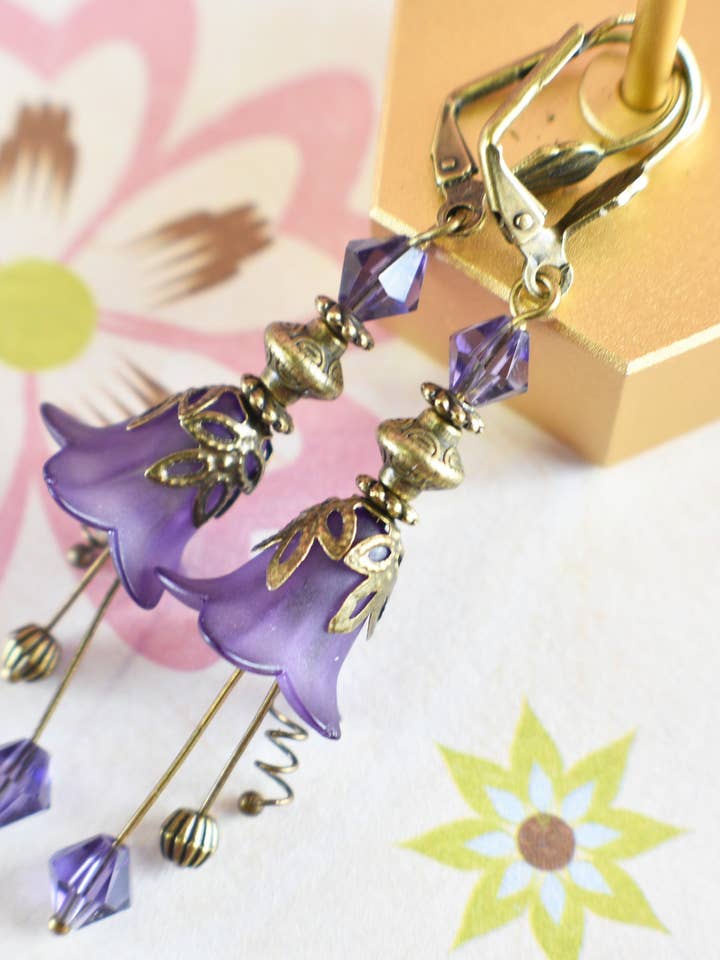 Victorian Style Purple Velvet and Antique Bronze Bell Flower for wholesale by Chic Brico