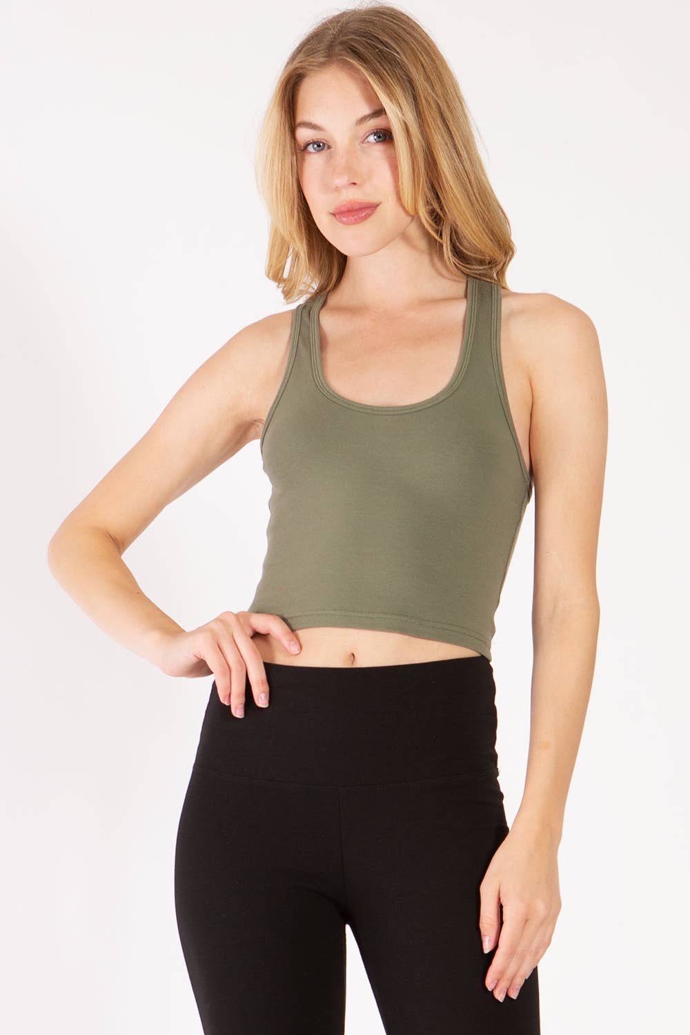 Color 5 – wholesale Tank top – Women′s – Solid color cotton lycra cropped tank top with racer back5