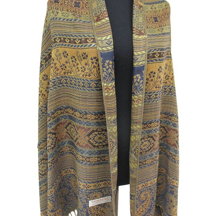 AS SHOWN Geometric Paisley Metallic Pashmina Shawl Scarf for wholesale on Faire10