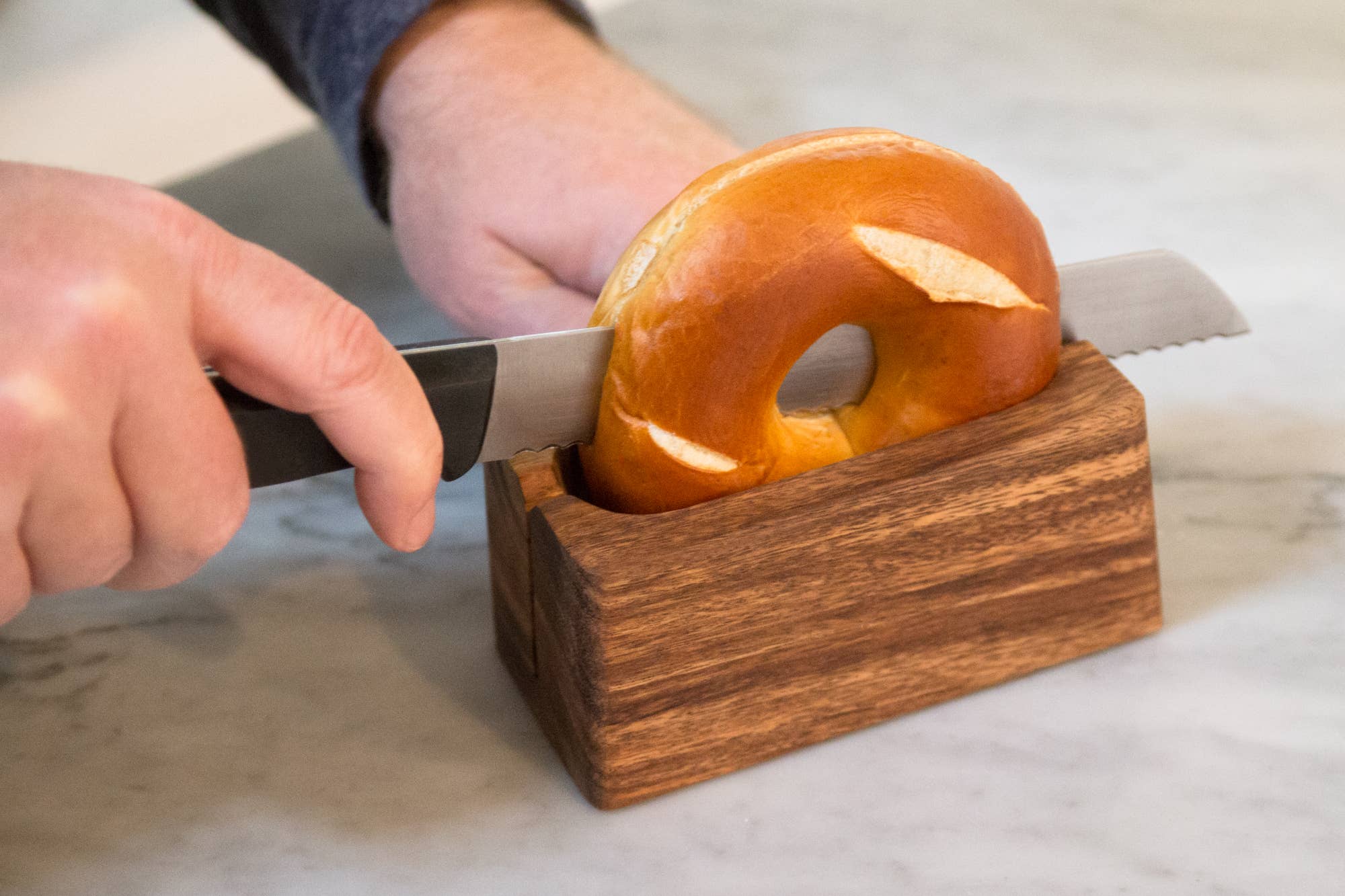 Fox Run Brands - Wholesale Kitchen Tool/Gadget - Ironwood Bagel Miter, Acacia Wood, 7" x 5.5" x 2.5"2
