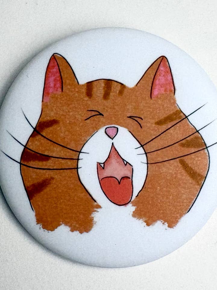Happy Ginger Cat Button Pin – Made in Canada for wholesale by Dariia Dziuba
