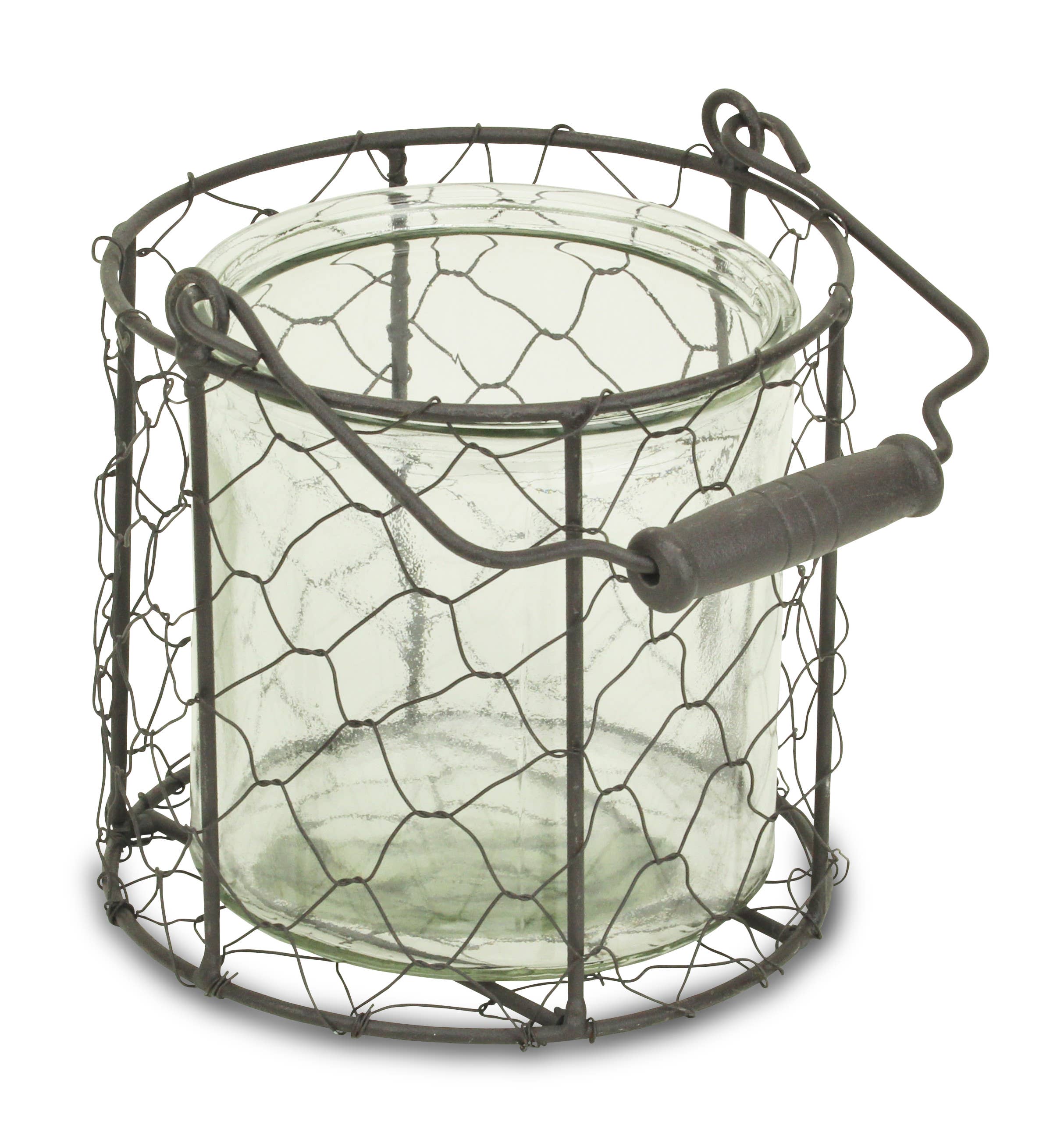 Cheungs Home Decor - Wholesale Decoratieve pot - Ronde glazen pot van Teska in bruine draadmand3