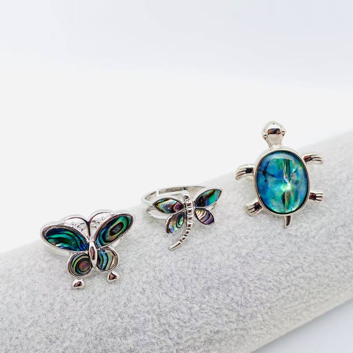 Mio Queena - Wholesale Cocktail/Statement Ring - Tortoise Butterfly Dragonfly Abalone Shells Adjustable Ring4