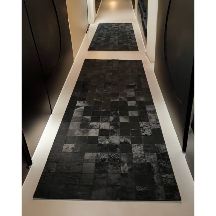 Rosoc Rug - Wholesale Runner Rug - Hallway Black Cowhide Patchwork Rug, Runner Corridor Carpet