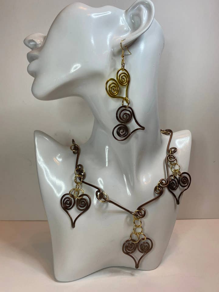 Baroque Hearts Necklace and Earrings Set for wholesale by Angela Catirina Jones