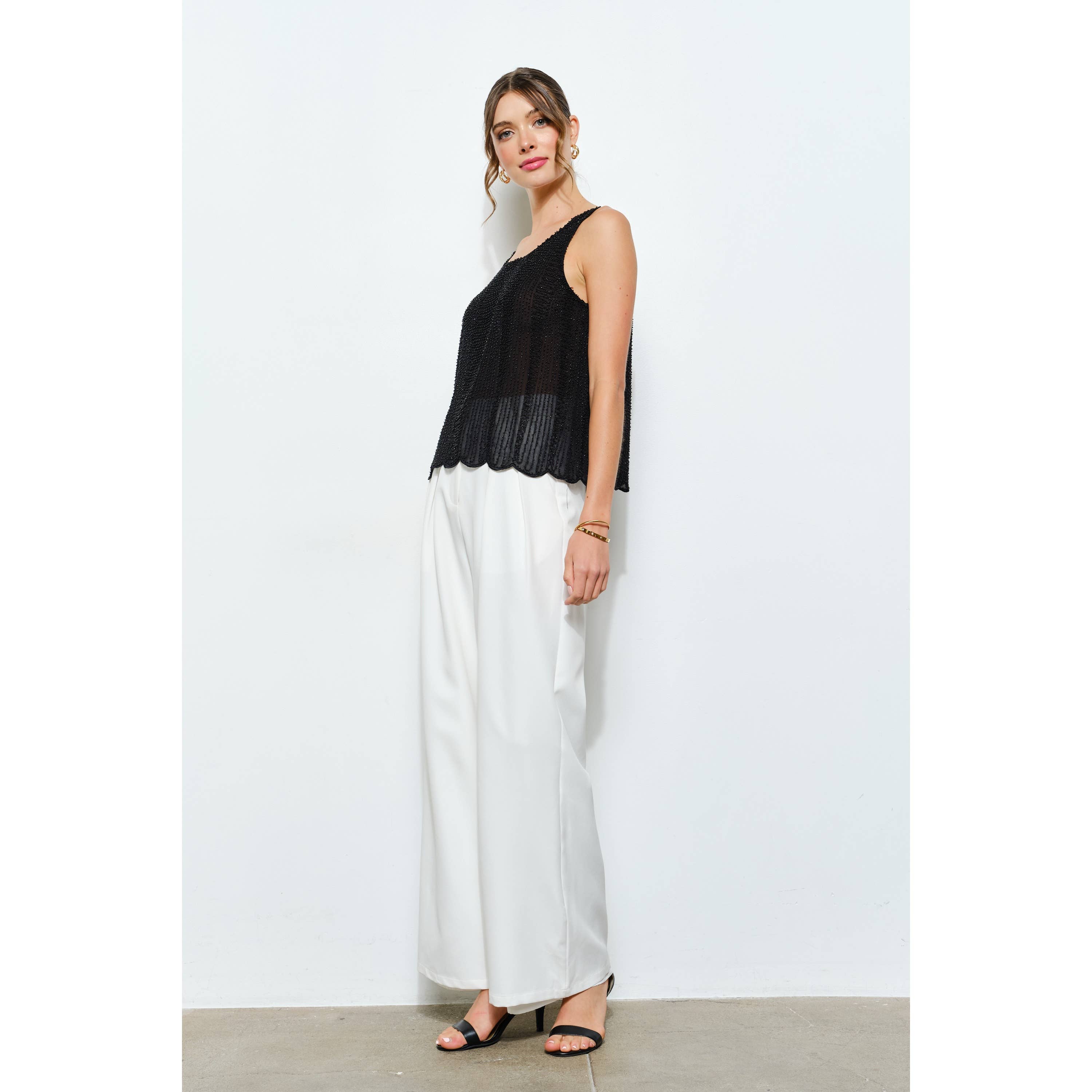 INA - Wholesale Blouse - Women's - All Over Beaded Scallop Hem Sleeveless Top14