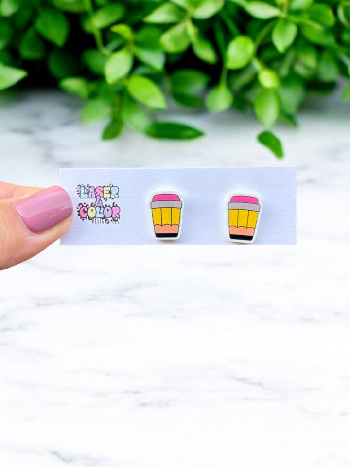 Teacher Earrings, Pencil Cup Earrings, Gift for Teacher for wholesale by Laser & Color Designs LLC