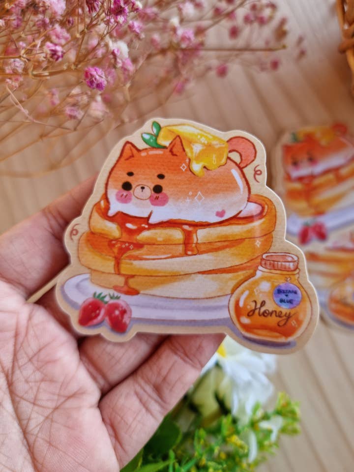 Corgi Pancake 7,6 cm Aufkleber | wasserfestes Vinyl für den Großhandel von Bizzare Blue