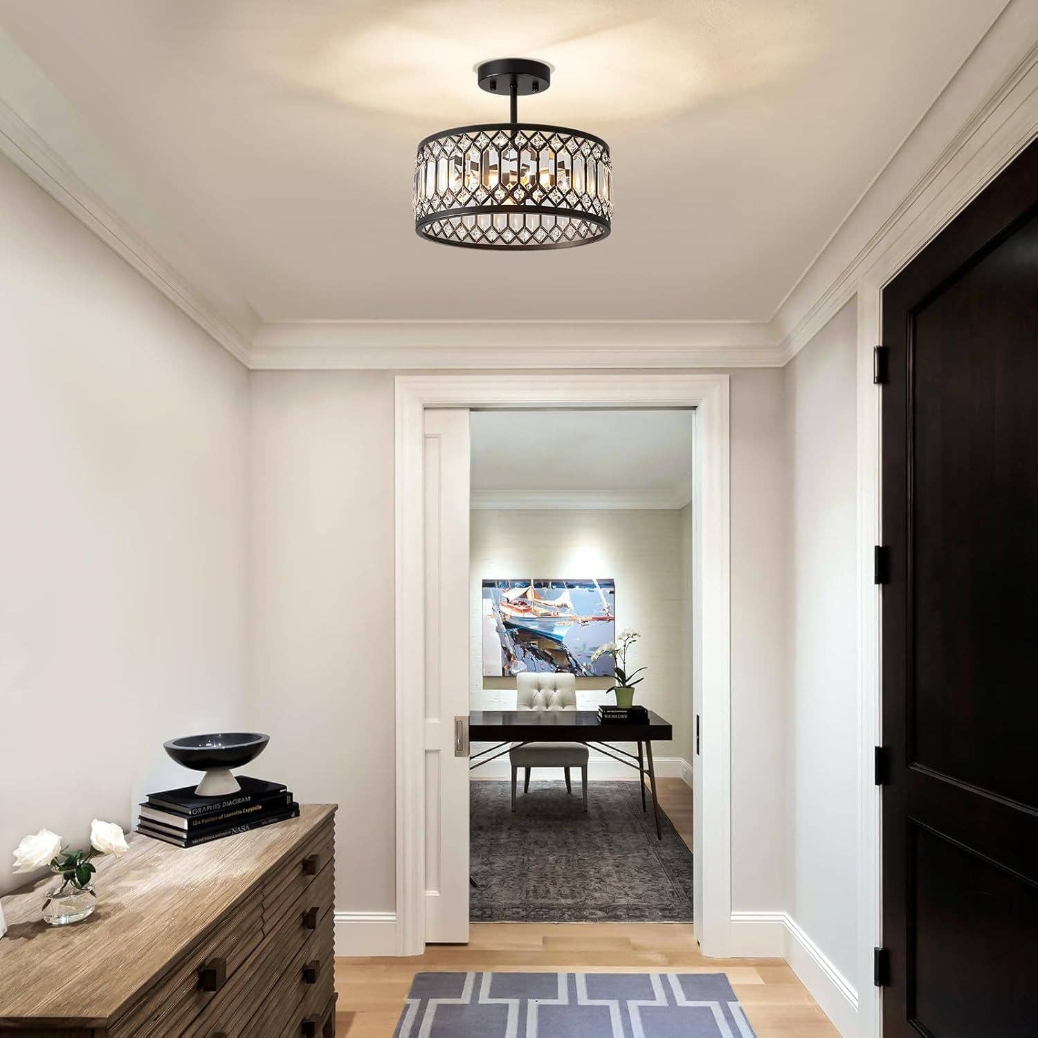 Crystal Black Three Light Semi Flush Mount Ceiling Light for wholesale on Faire2