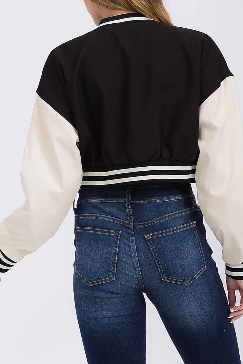 ROUSSEAU - Wholesale Varsity/Baseball Jacket - Women's - PLEATHER SLEEVE BUTTON CLOSURE VARSITY JACKET9