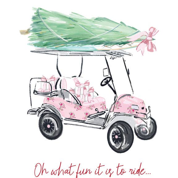 OH WHAT FUN IT IS PINK GOLF CART - A2 Note Card (Set of 5) for wholesale by Rebecca Illustrated