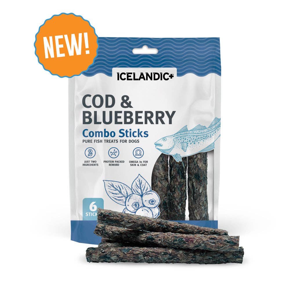 Icelandic+ - Wholesale Pet Treats - Dog - Cod & Blueberry Combo Sticks For Dogs