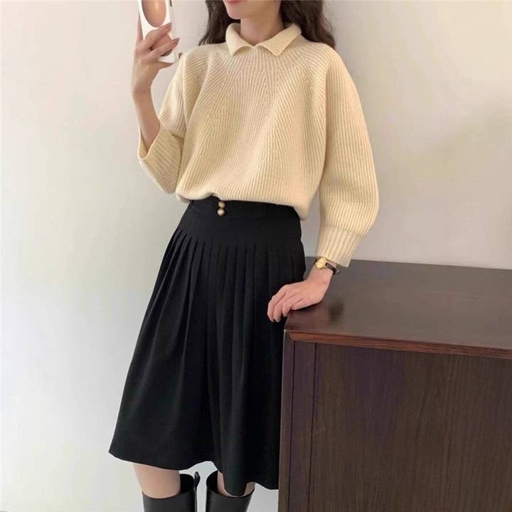 MoodGold - Wholesale Knit Sweater - Women's - Solid Color Raglan Sleeve Pullover Sweater3