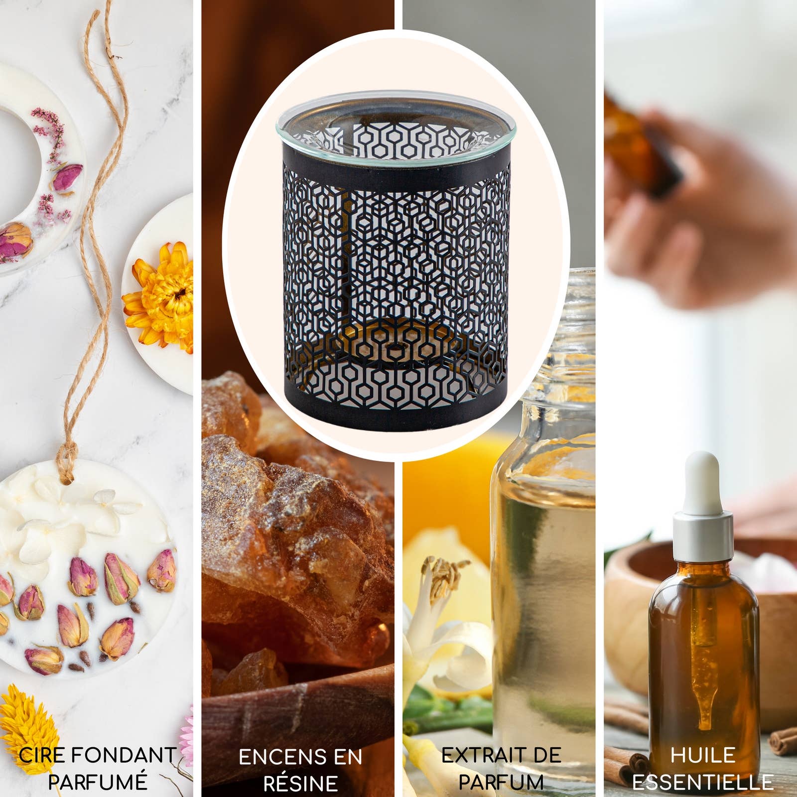 Zen'Arôme - Wholesale Oil Warmer - Metal Cutwork Incense Burner with Glass Dish Le Parfait2