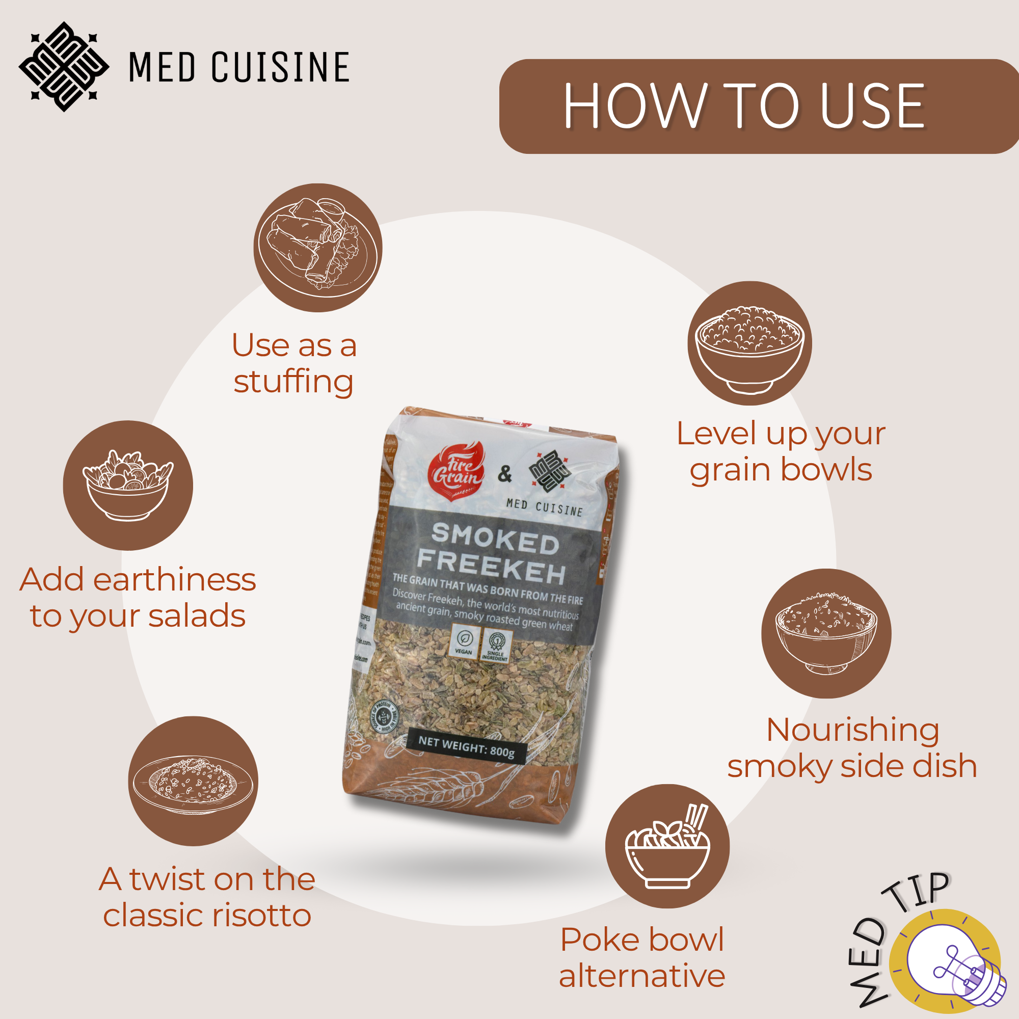 Med Cuisine – wholesale Whole grains – Smoked Green Freekeh- 800GR1