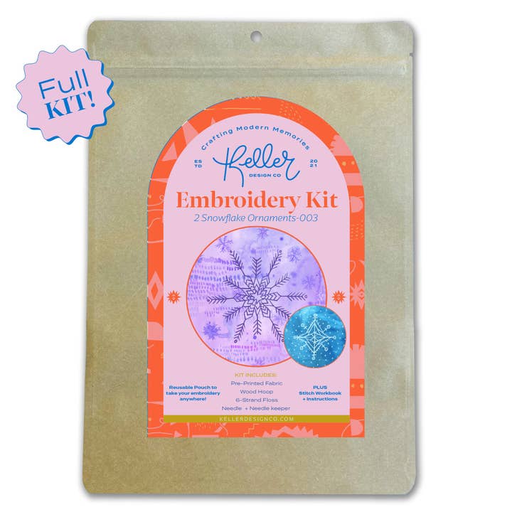 Snowflake Ornament Embroidery Kit-Purple/Blue (Small) for wholesale by Keller Design Co.
