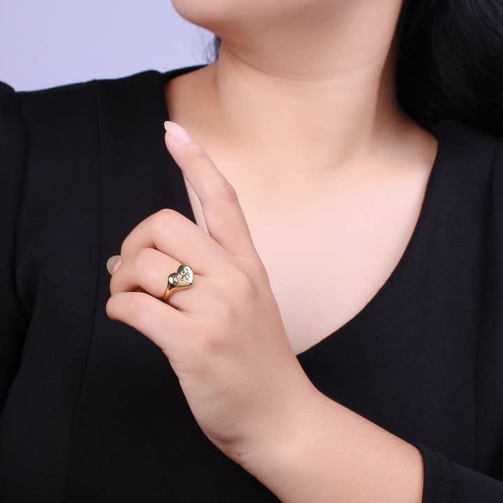 Aim Eternal - Wholesale Signet Ring - Gold Fuck Off Ring, Heart Shaped Signet, Fuckoff rings oval signet ring gold rings for women U-1322