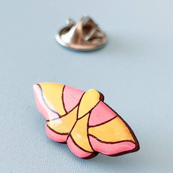 Rosy Maple Moth Pin - Pink Insect Brooch for wholesale by PinTonik