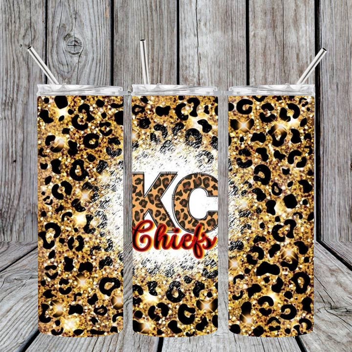 KC Chiefs Football - Leopard 20oz Skinny Tumbler for wholesale by Dogwood Graphics & Design