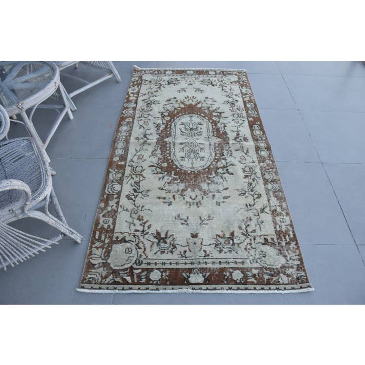 Turkish Vintage Rug, 3,5x6,9 ft Rug, Brown Green Oriental Wool Rug for wholesale by The Loom Wholesale