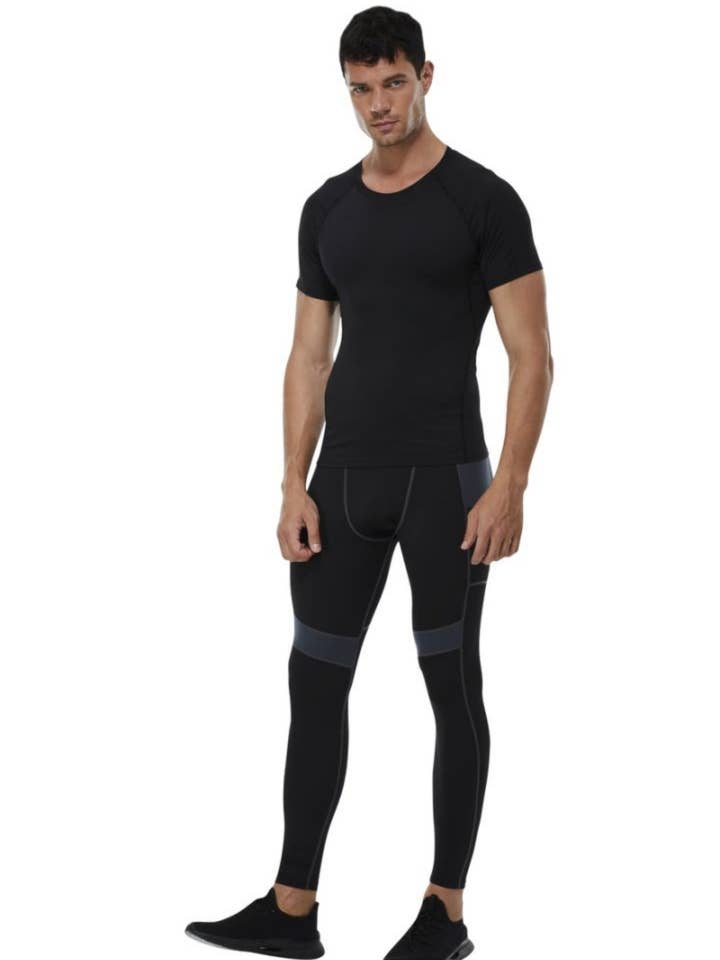 Active by Anna-Kaci - Wholesale Athletic Top - Men's - Compression Short Sleeve T-Shirt in Stretch Heather Fabric