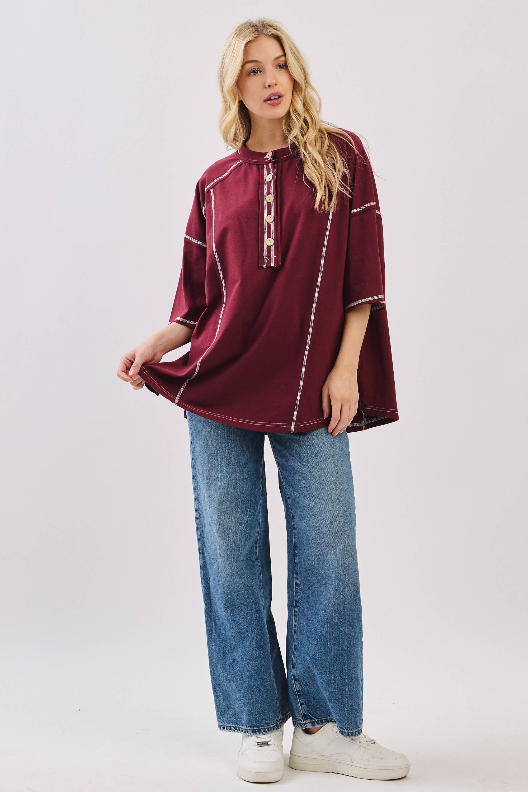 Sewn and Seen – Túnica - Mulher por atacado – Henley Relaxado com Botões12