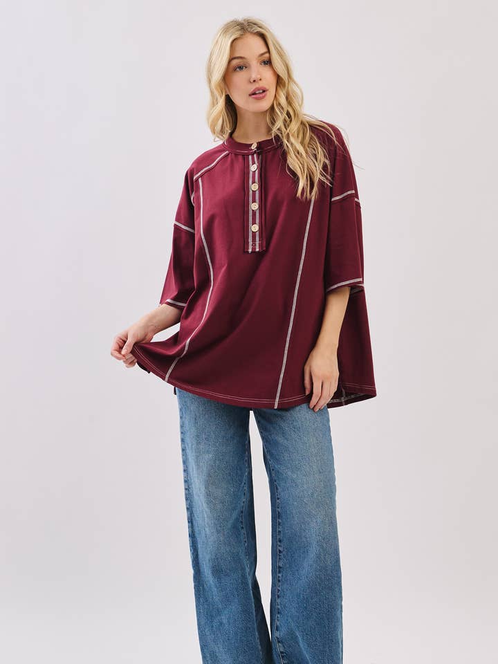 Sewn and Seen – Engroshandel Tunika - Dame – Afslappet Spilledag Knap Henley T-shirt5