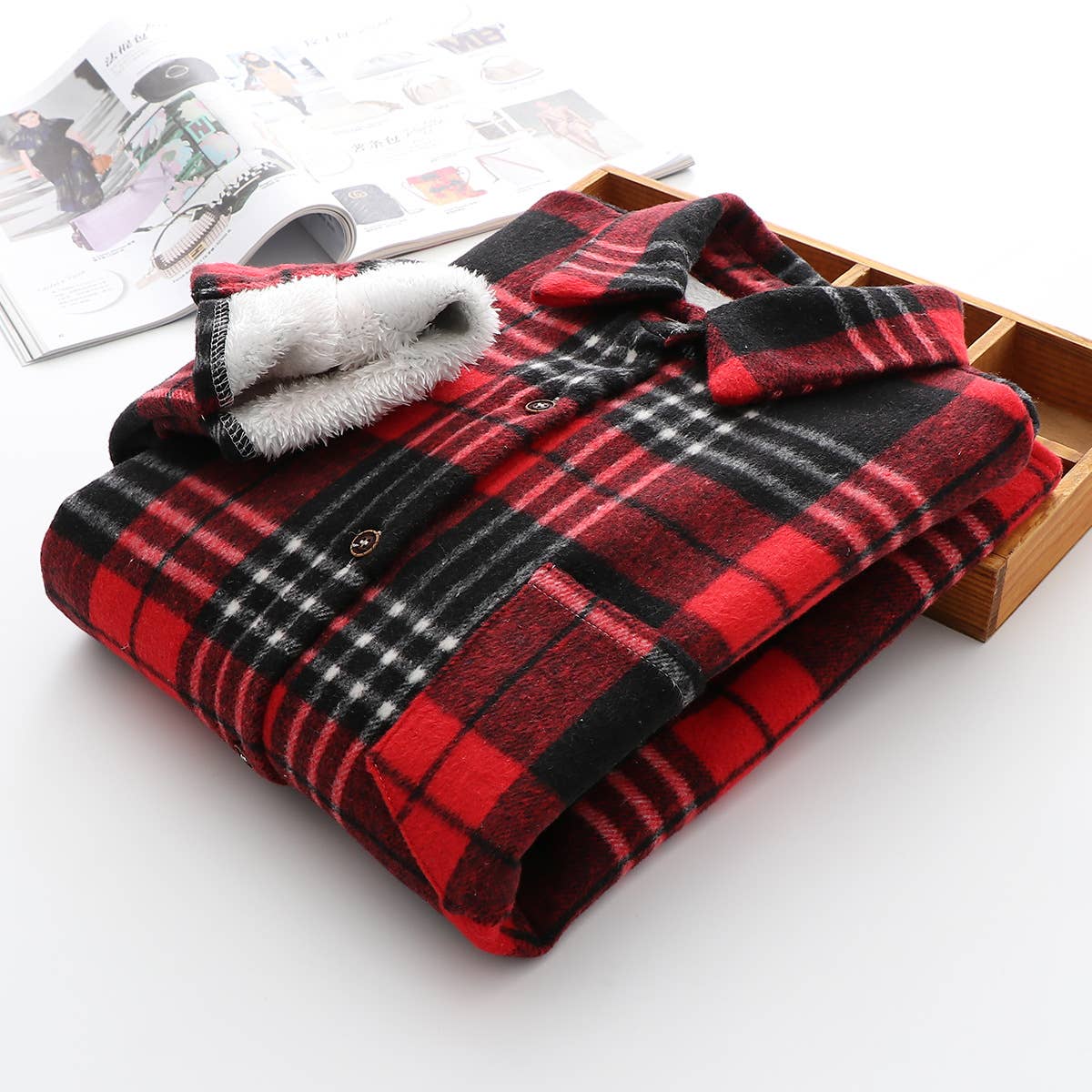 Rosa Clothing - Wholesale Shirt Jacket/Shacket - Women's - Plaid warm fleece lined button shirt jacket Shacket5