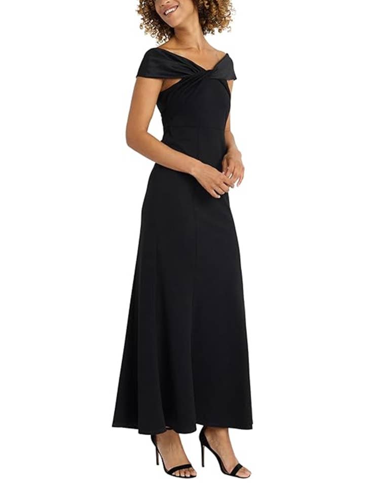 BLACK Maggy London Off the Shoulder Long Evening Dress for wholesale on Faire2