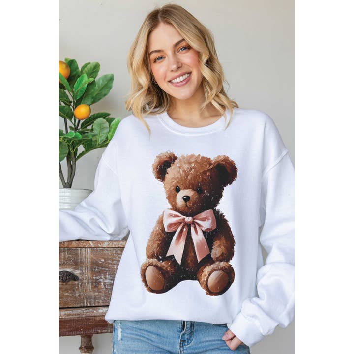 BLUME & CO. - Vendita all'ingrosso Felpa stampata - Donna - Felpa Grafica con Orso di Peluche Marrone COQUETTE