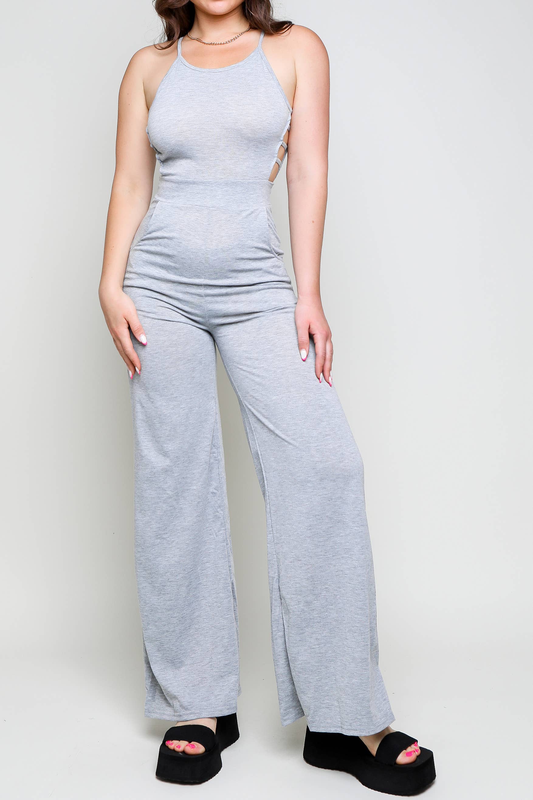 Flarix - Wholesale Jumpsuit - Women's - halter plain pocket design wide leg jumpsuit5