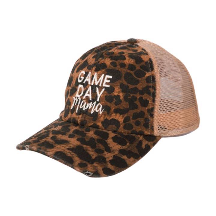 Game Day Mama Leopard Mesh Back Baseball for wholesale by David And Young