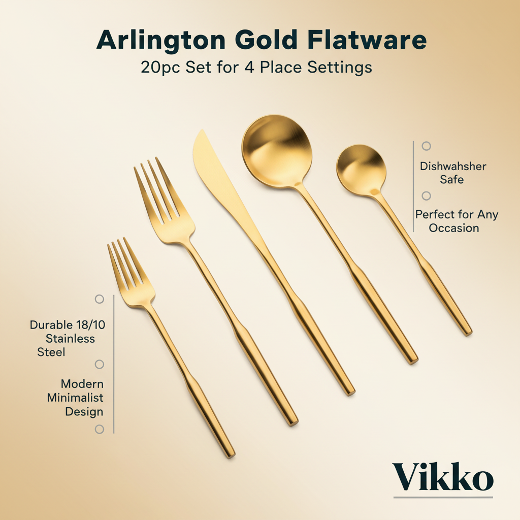 Kadra Kitchenware - Wholesale Flatware Set - Vikko Arlington Gold 18/10 Flatware 20Pc Set for 43