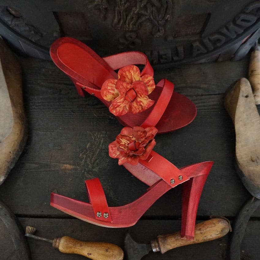 Mario Doni - Wholesale High Heels - Women's - Women's Clog in Vegetable-Tanned Leather, Wooden Clogs Heel #33