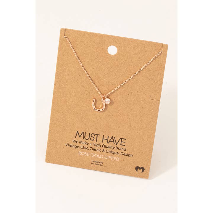 Fame Accessories - Wholesale Pendant/Charm Necklace - Gold Dipped Horse Shoe And Cz Charm Necklace