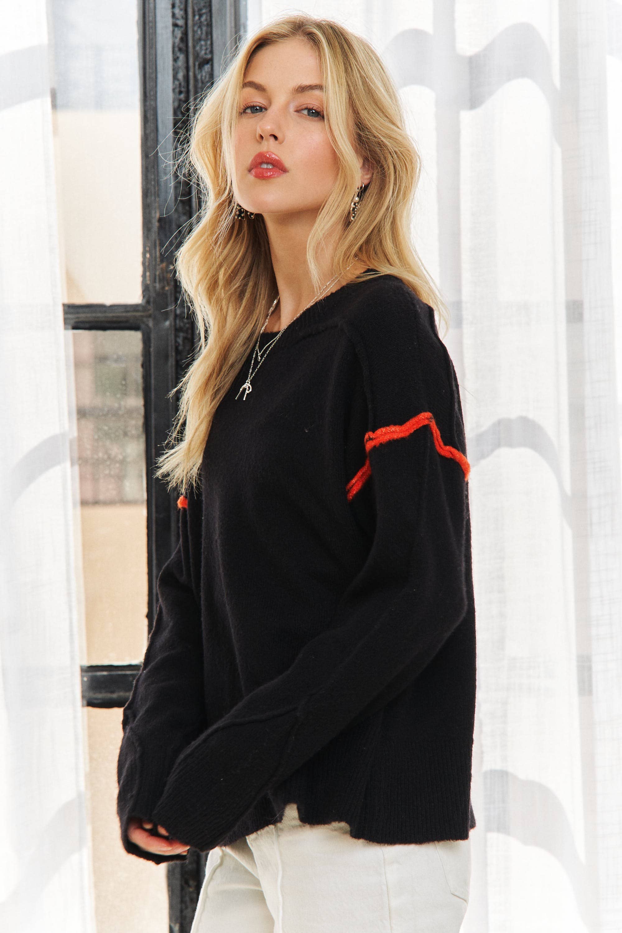 ADORA LA – Großhandel Strickpullover – Damen – CESW3228 - PULLOVEROBERTEIL MIT STREIFENAKZENTEN7