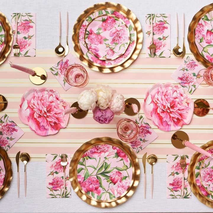 Sophistiplate - Wholesale Disposable Plate - Wavy Dinner Plate Pink Peonies - 8pkg