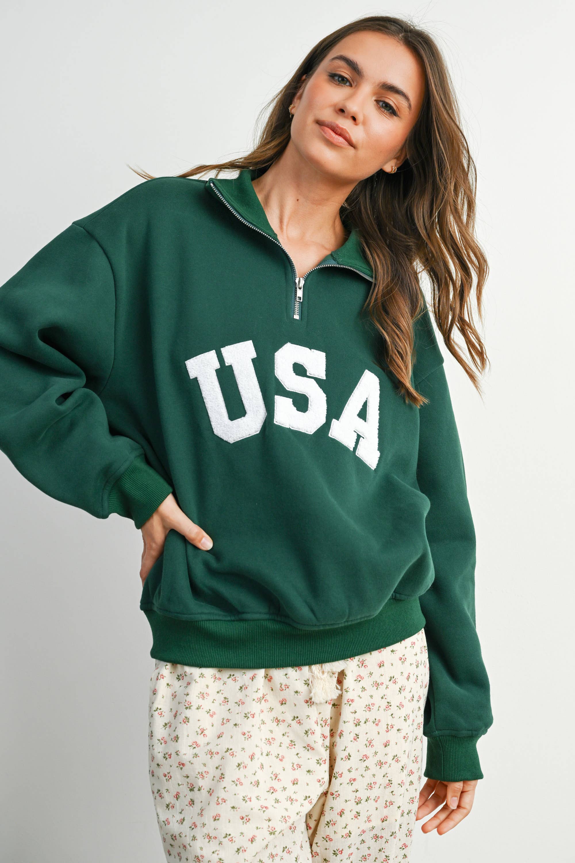 BUTTERMELON - Wholesale Sweatshirt - Women's - Quarter Zip Long Sleeve Top - BMT779533