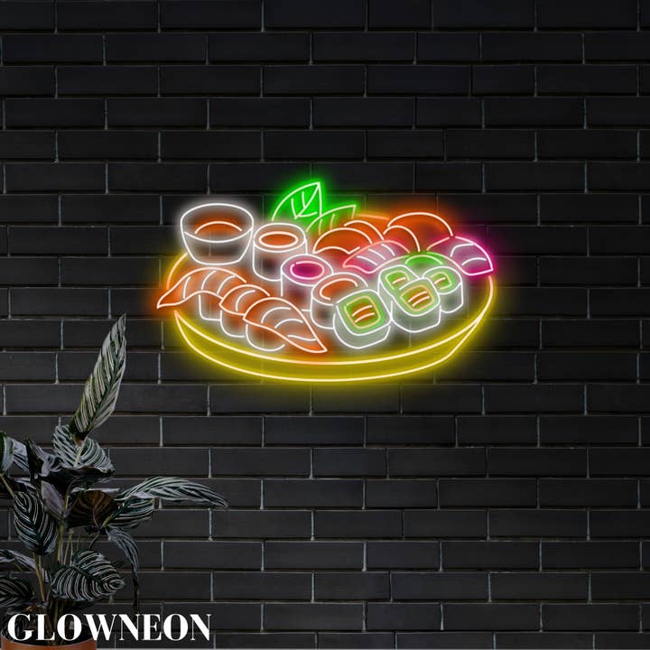 Glow Neon - Wholesale Neon Sign - Plate of Sushi Neon Sign, Japanese Sushi Restaurant Wall Art