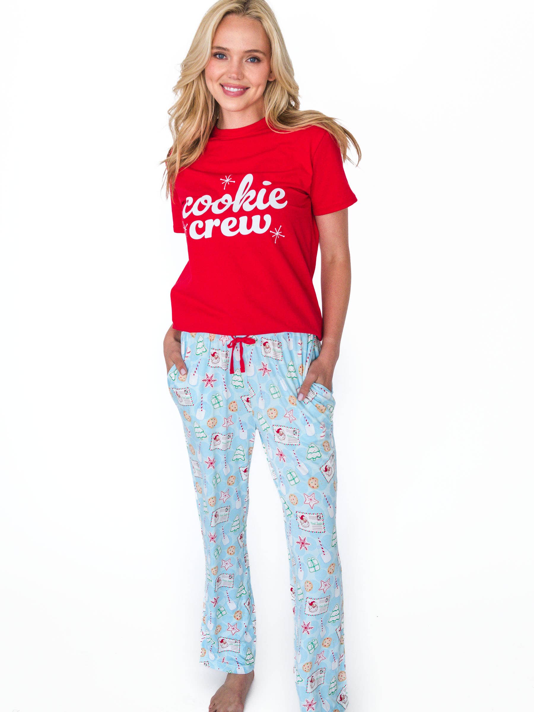 Blue SoftSnooze™ Adult Bamboo Viscose Santa Sweets Pajama Pants for wholesale on Faire2