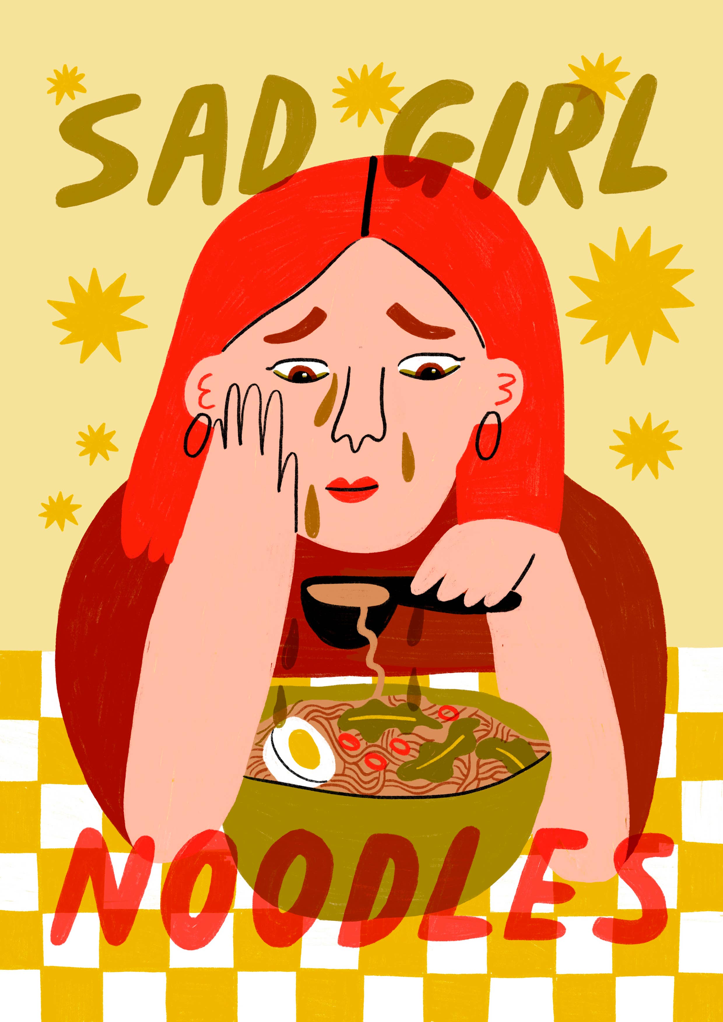 Ellastrated – wholesale Art print – Sad Girl Noodles Print1