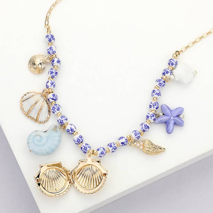 Sensibling Corp. - Wholesale Pendant/Charm Necklace - Shell Locket Puka Ceramic Starfish Ceramic Bead Necklace1