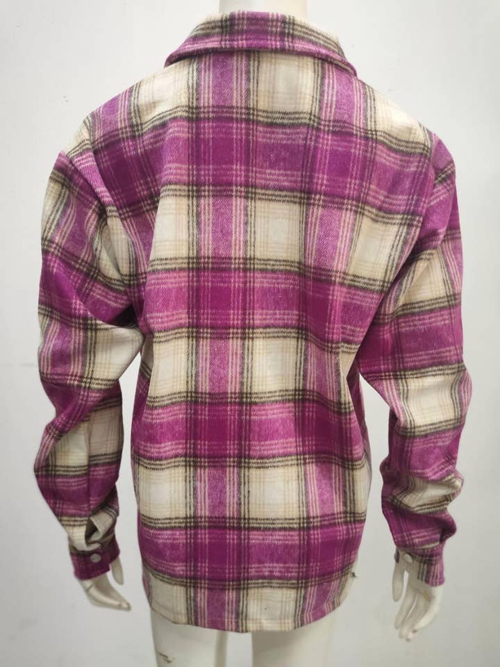 Rosa Clothing - Wholesale Shirt Jacket/Shacket - Women's - Contrasting long-sleeved brushed plaid jacket9