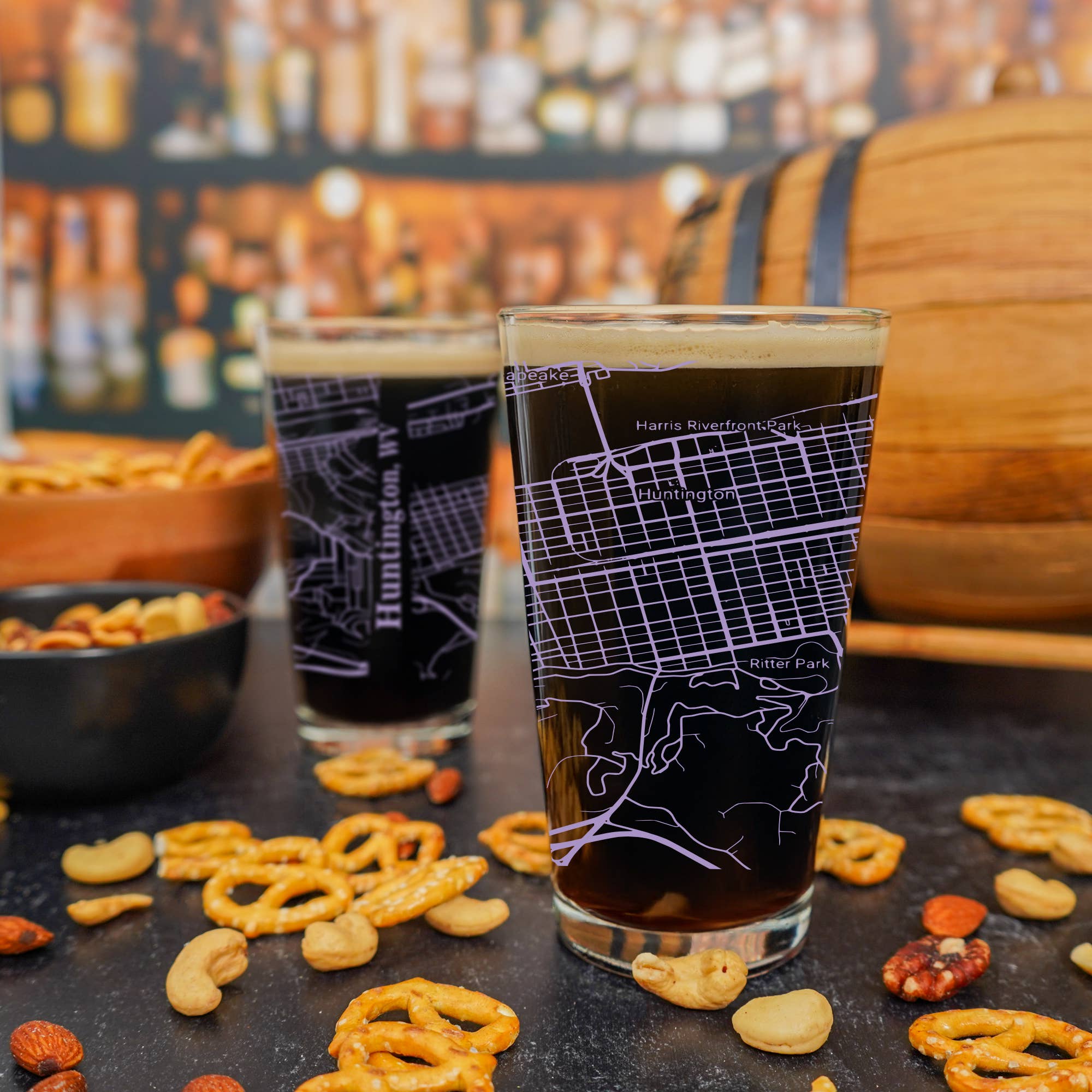 Blue Ridge Mountain Gifts - Wholesale Beer Glass/Mug - Huntington WV Map Glass - Select from over 40 Colors