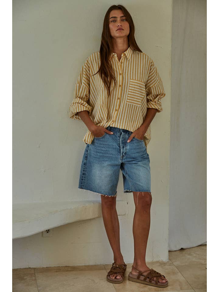 Mustard Ivory L7873 | Woven Cotton Polyester Striped Buttondown Shirt for wholesale on Faire