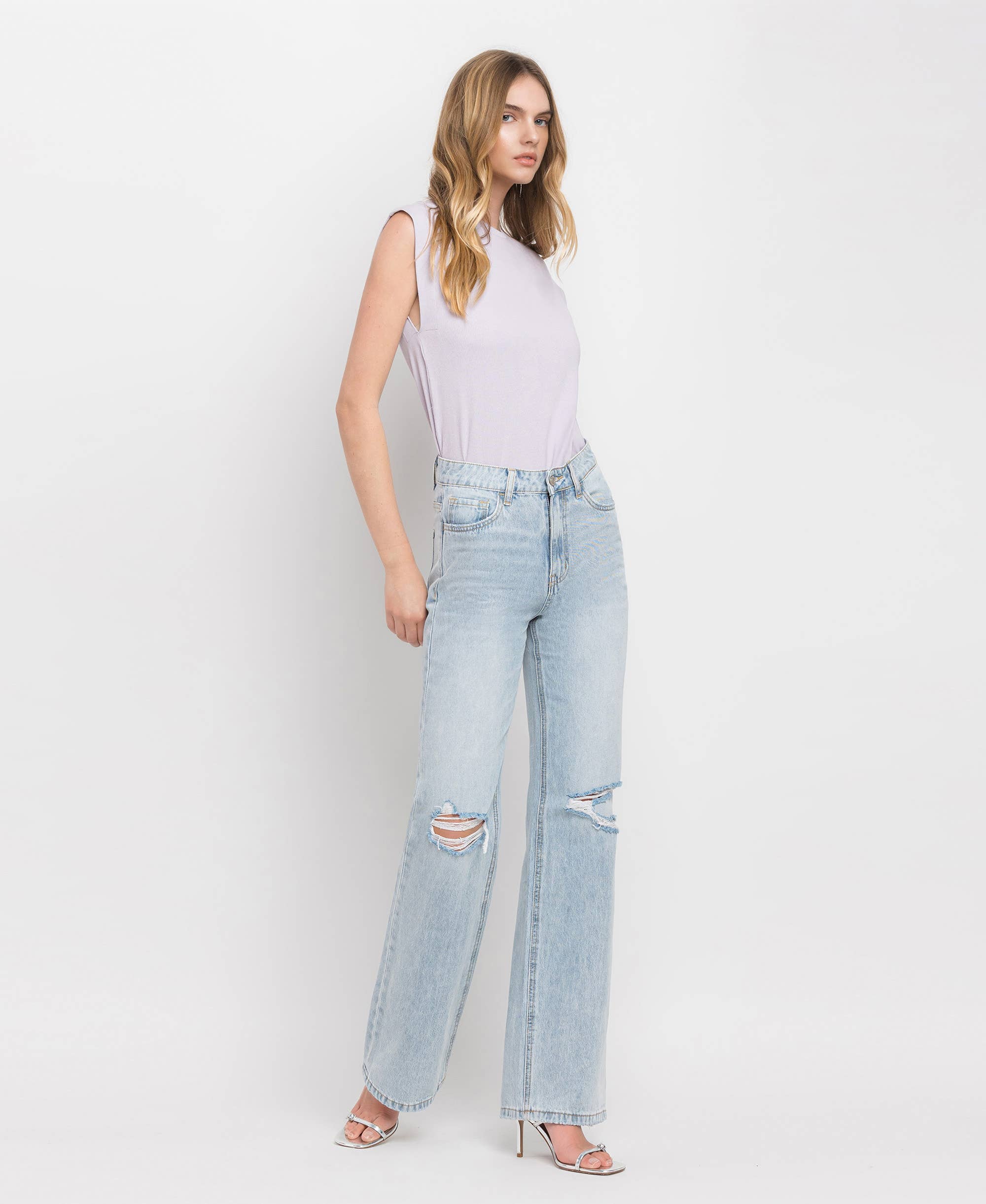 BARELY WORN 90'S VINTAGE SUPER HIGH RISE FLARE JEANS V2473 for wholesale on Faire5