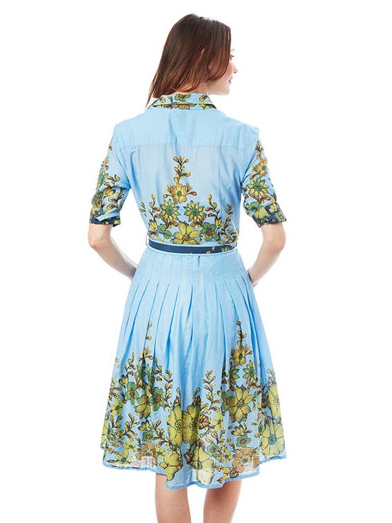 Dizzy-Lizzie - Wholesale Dress - Women's - Mrs Maisel Light Blue Ground With Leaves Print