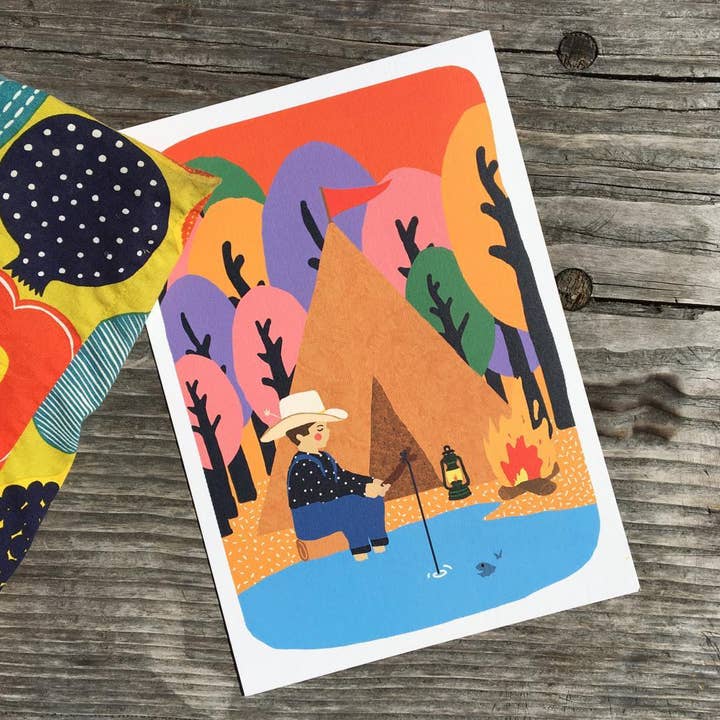 Affiche de la nuit d'été, camp au bord du lac A4 pour la vente par Atelier Titi Ellen de Bruijn