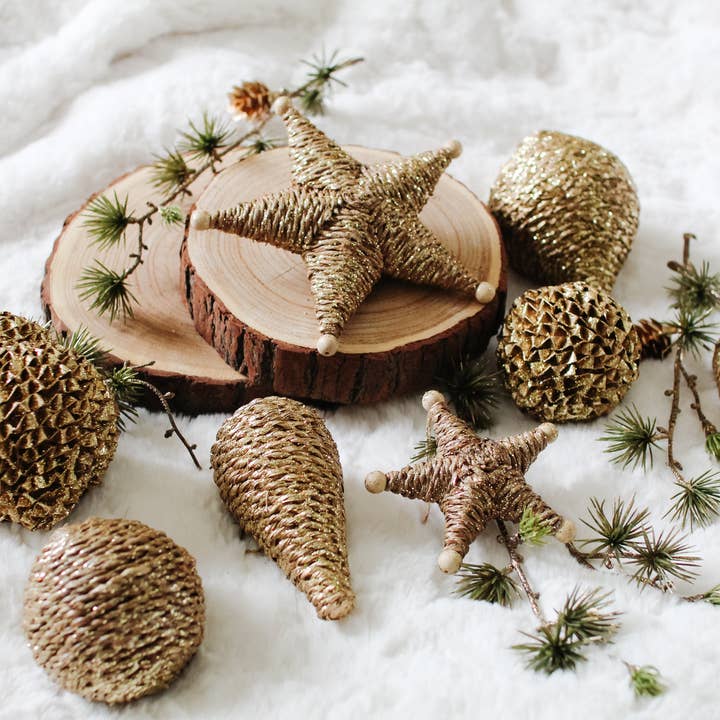 Dekorasyon Gifts Decor - Wholesale Ornament - Abaca Braided Star Orn (Glittered Gold)1